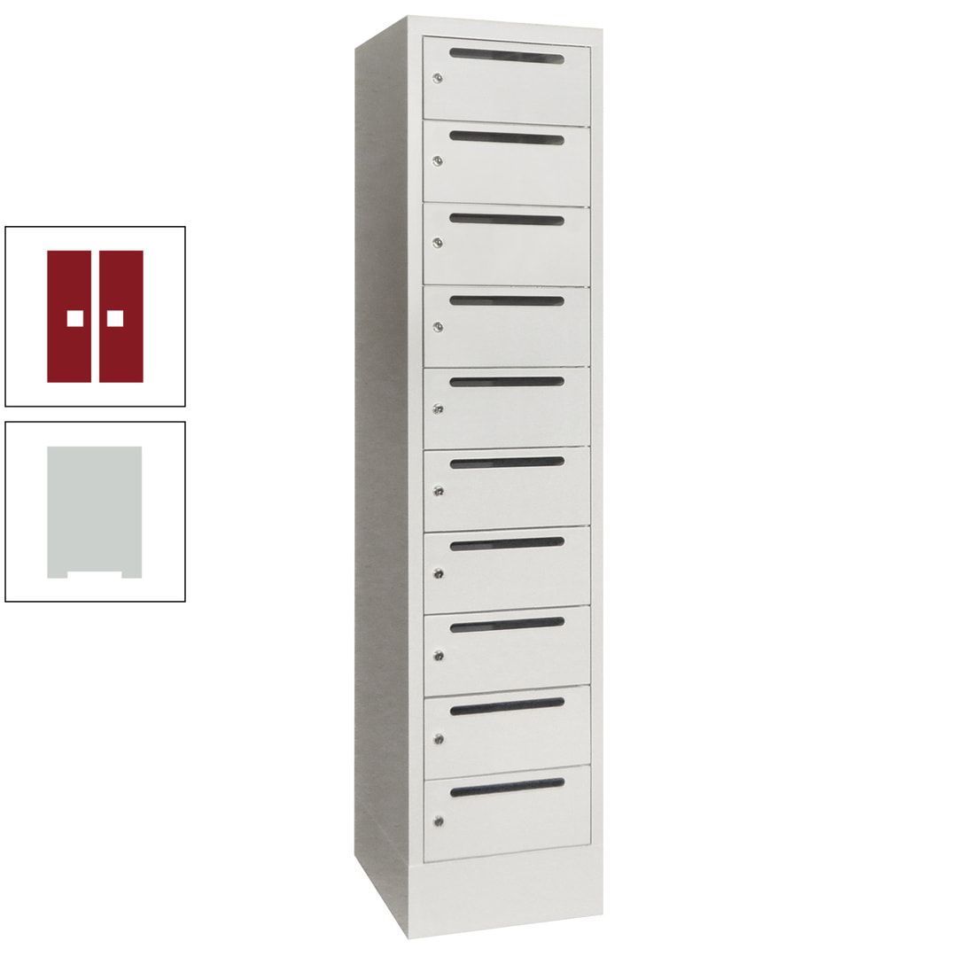 Postverteilerschrank, Schließfachschrank, 1 Abteil a 400 mm, 10 Fächer, 1.850 x 400 x 500 mm (HxBxT), Korpus anthrazitgrau, Front anthrazitgrau