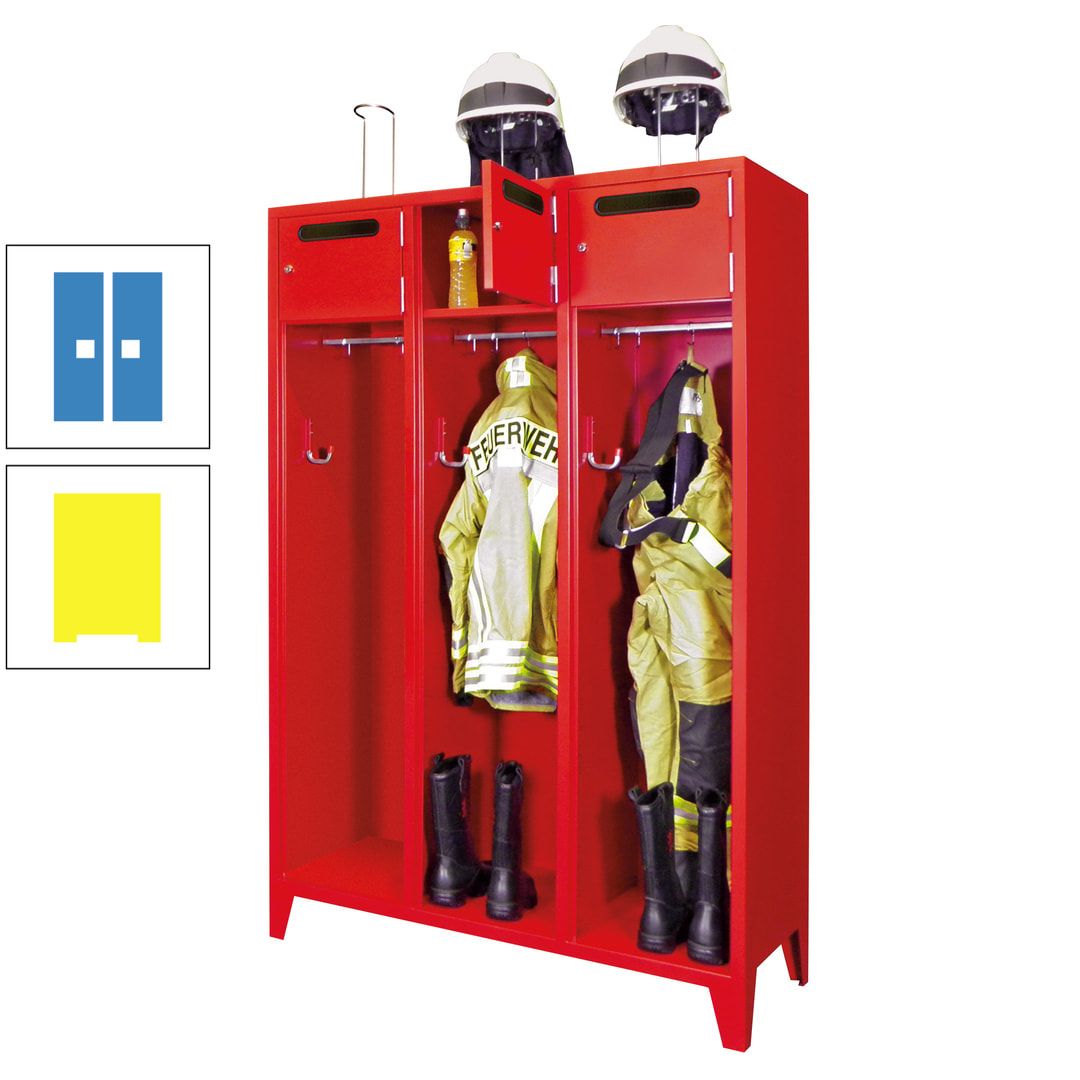 Feuerwehrschrank - 3 Abteile - Ablagefach mit Tür, Einwurfschlitz - 2.100 x 1.230 x 500 mm (HxBxT) - anthrazitgrau