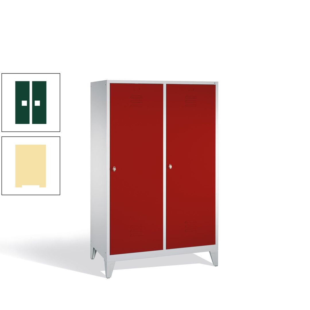Doppel-Spind mit 2 Großtüren, Garderobenschrank mit Füßen, 4 Abteile a 300 mm, Korpus anthrazitgrau, Tür anthrazitgrau, 1.850 x 1.190 x 500 mm (HxBxT)