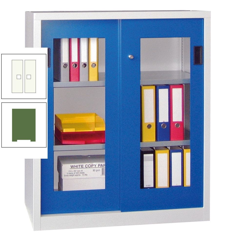 Schiebetürenschrank - Sichtfenstertüren - 1.000x1.000x400 mm (HxBxT) - 2 Böden, gepulvert - Zylinderschloss - anthrazitgrau