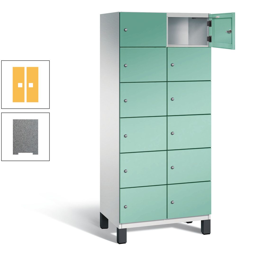 Fächerschrank, Stahlschrank, 12 Fächer, Türöffnungsbegrenzer, Füße, 1.980 x 800 x 525 mm (HxBxT), Korpus anthrazitgrau, Front anthrazitgrau