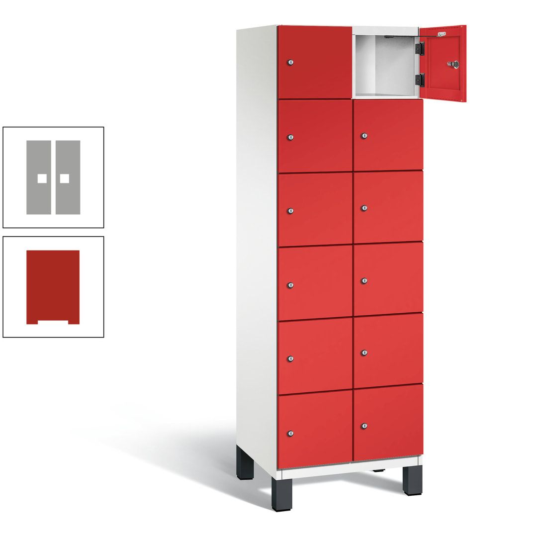 Fächerschrank, Stahlschrank, 12 Fächer, Türöffnungsbegrenzer, Füße, 1.980 x 600 x 525 mm (HxBxT), Korpus anthrazitgrau, Front anthrazitgrau