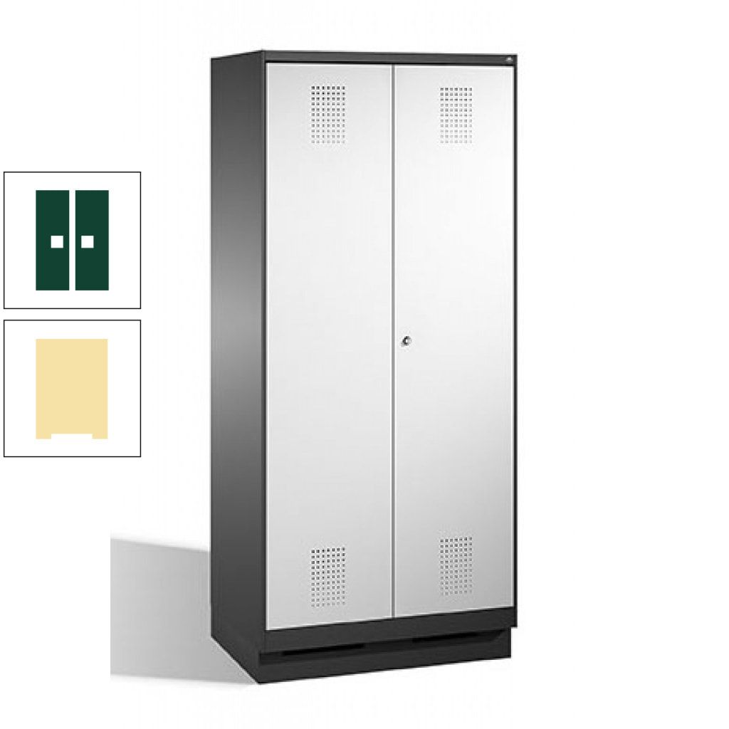 Doppel-Spind, Doppeltüren, Garderobenschrank mit Sockel, 2 Abteile a 400 mm, Korpus anthrazitgrau, Tür anthrazitgrau, 1.800 x 800 x 500 mm (HxBxT)