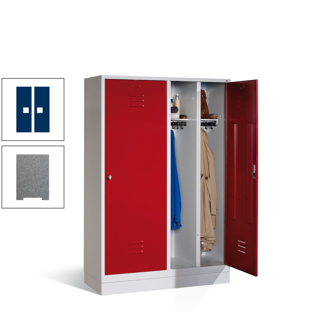 Doppel-Spind mit Großtüren, Garderobenschrank mit Sockel, 4 Abteile a 300 mm, Korpus anthrazitgrau, Tür anthrazitgrau, 1.800 x 1.190 x 500 mm (HxBxT)