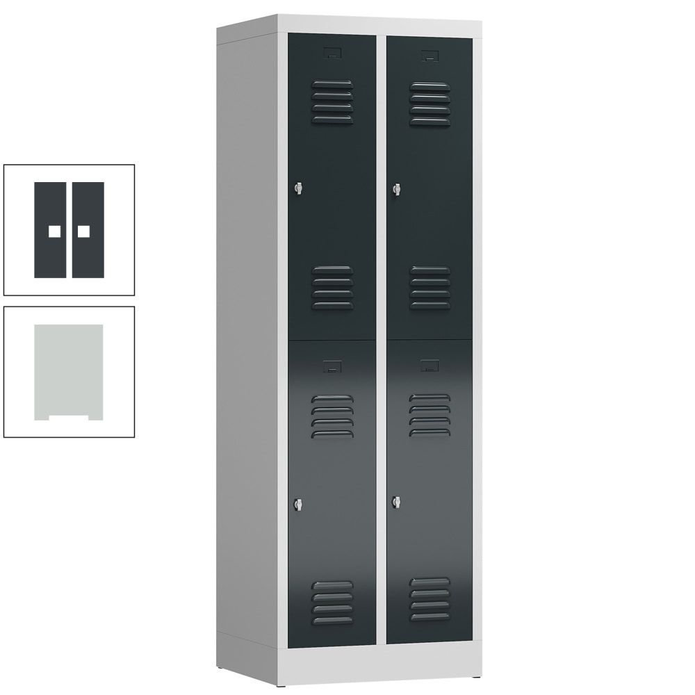 Garderobenschrank, Doppelstockspind, 2 Abteil, 4 Fächer, 1.800 x 590 x 500 mm (HxBxT), Stahl, Drehriegel, Korpus: lichtgrau, Front: anthrazitgrau
