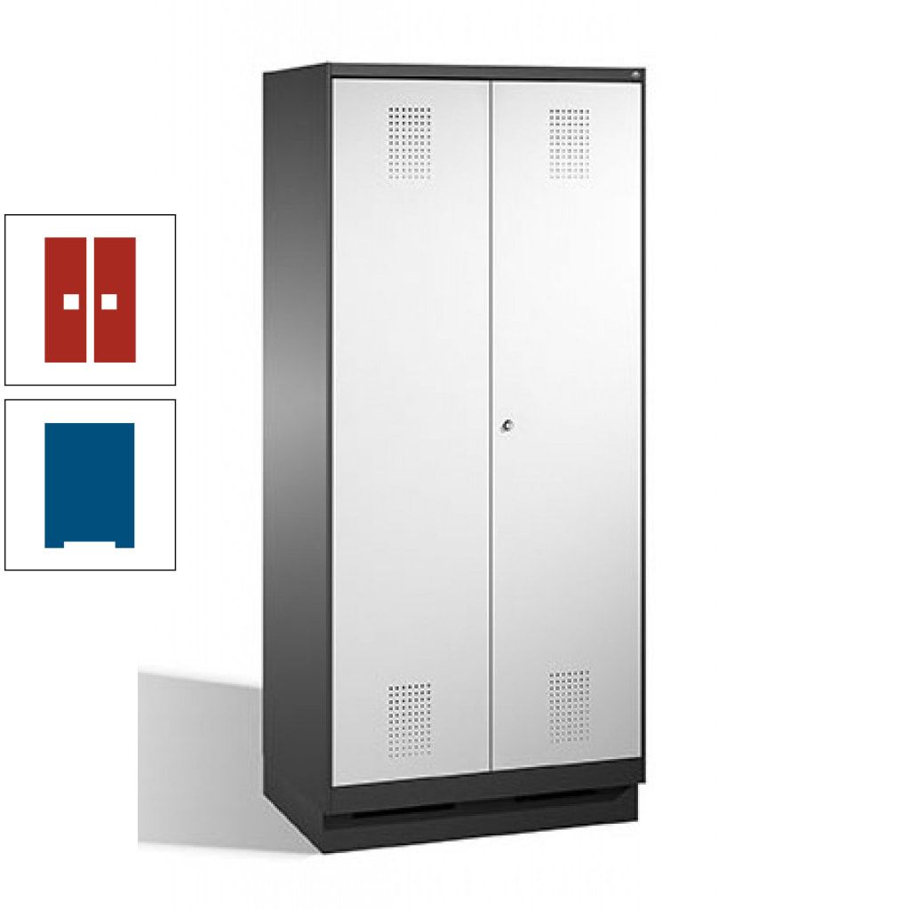 Doppel-Spind, Doppeltüren, Garderobenschrank mit Sockel, 2 Abteile a 400 mm, Korpus anthrazitgrau, Tür anthrazitgrau, 1.800 x 800 x 500 mm (HxBxT)
