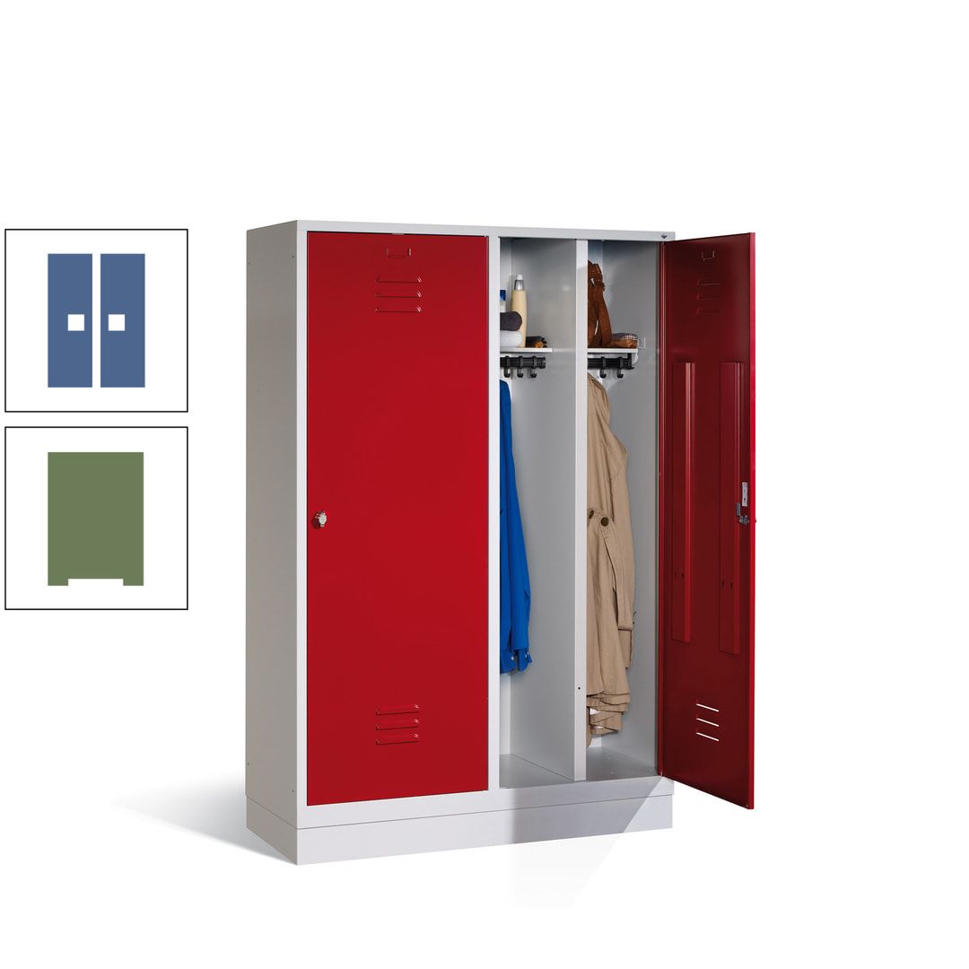 Doppel-Spind mit Großtüren, Garderobenschrank mit Sockel, 4 Abteile a 300 mm, Korpus anthrazitgrau, Tür anthrazitgrau, 1.800 x 1.190 x 500 mm (HxBxT)