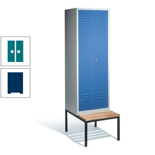 Doppel-Spindschrank, Buche Sitzbank untergebaut, 2 Abteile a 300 mm, Korpus lichtgrau, Tür anthrazitgrau, 2.090 x 610 x 815 mm (HxBxT)
