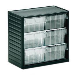 Kleinteilemagazin, 290 x 310 x 180 mm (HxBxT), Gehäuse anthrazitgrau, Schubladen glasklar, 6 Schubladen, Größe 138 x 81 mm (BxH)
