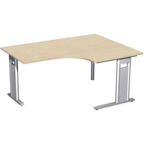 Eckschreibtisch, Eckteil 800 mm, Ecke rechts, Füße einseitig verkürzt, C-Fuß Pro, 720 x 1.600 x 1.200 mm (HxBxT), Gestell silber, Dekor Ahorn