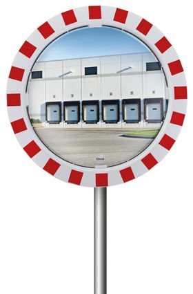 Vialux Verkehrsspiegel, Parkplatzspiegel, Acryl rot/weiß, Blickwinkel 90 Grad, Durchmesser 600 mm, 11 m Beobachterabstand