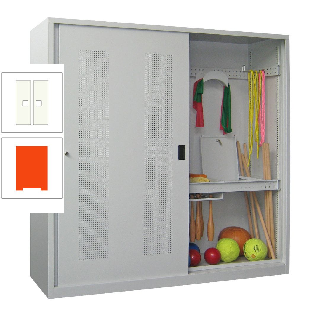Ballschrank - Schiebetüren mit Lochfeld - Trennwand - 1.950x2.000x600 mm (HxBxT) - anthrazitgrau