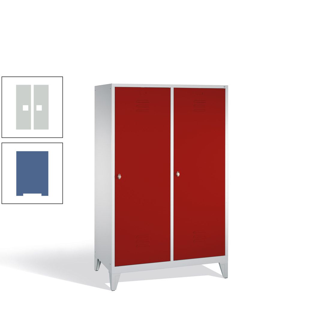 Doppel-Spind mit 2 Großtüren, Garderobenschrank mit Füßen, 4 Abteile a 300 mm, Korpus anthrazitgrau, Tür anthrazitgrau, 1.850 x 1.190 x 500 mm (HxBxT)
