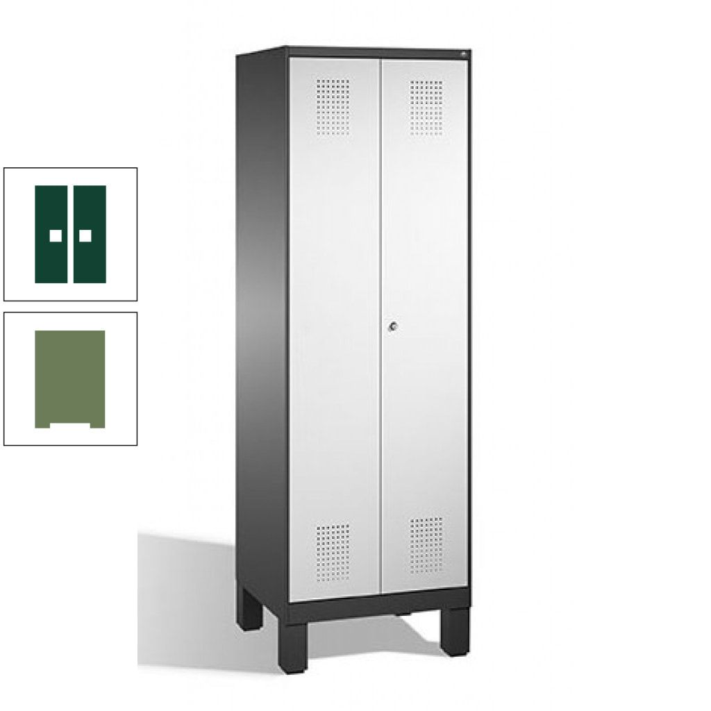 Doppel-Spind, Doppeltüren, Garderobenschrank mit Füßen, 2 Abteile a 300 mm, Korpus anthrazitgrau, Tür anthrazitgrau, 1.850 x 600 x 500 mm (HxBxT)