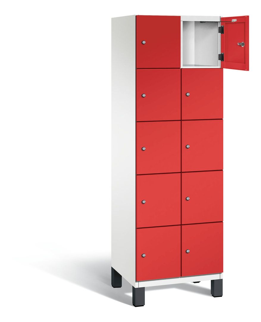 Fächerschrank, Stahlschrank, 10 Fächer, Türöffnungsbegrenzer, Füße, 1.980 x 600 x 525 mm (HxBxT), Korpus anthrazitgrau, Front anthrazitgrau