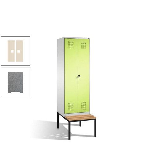 Doppel-Spind, Garderobenschrank, Buche Sitzbank untergebaut, 2 Abteile a 300 mm, Korpus anthrazitgrau, Tür anthrazitgrau, 2.090 x 600 x 815 mm (HxBxT)