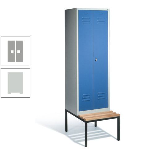 Doppel-Spindschrank, Buche Sitzbank untergebaut, 2 Abteile a 300 mm, Korpus lichtgrau, Tür anthrazitgrau, 2.090 x 610 x 815 mm (HxBxT)