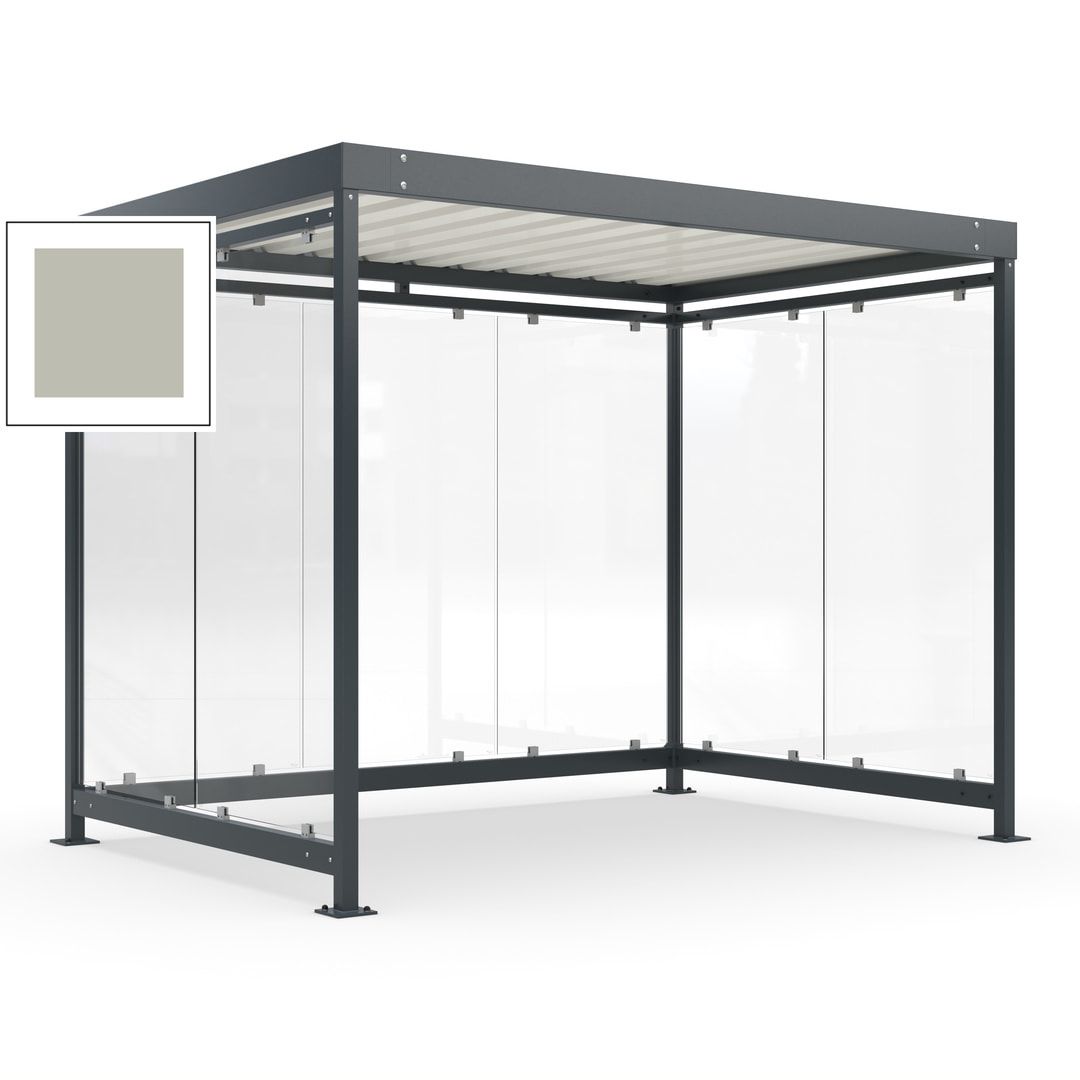 Raucherunterstand, Bausatz, Fahrgastunterstand, Bushaltestelle, 2.510 x 3.180 x 2.165 mm (HxBxT), 7 Wände, Achatgrau