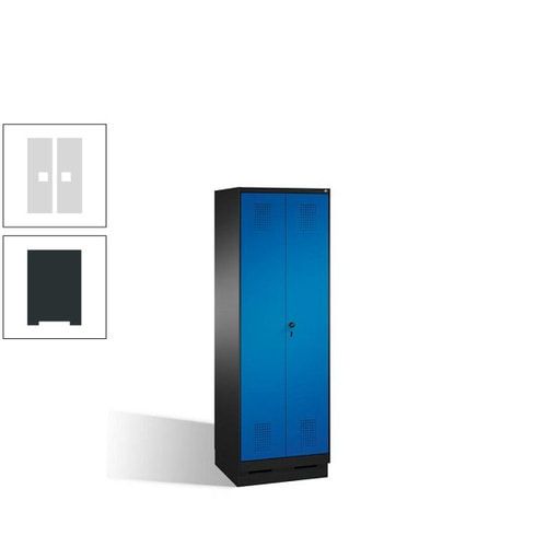 Doppel-Spind, Doppeltüren, Garderobenschrank mit Sockel, 2 Abteile a 300 mm, Korpus anthrazitgrau, Tür anthrazitgrau, 1.800 x 600 x 500 mm (HxBxT)