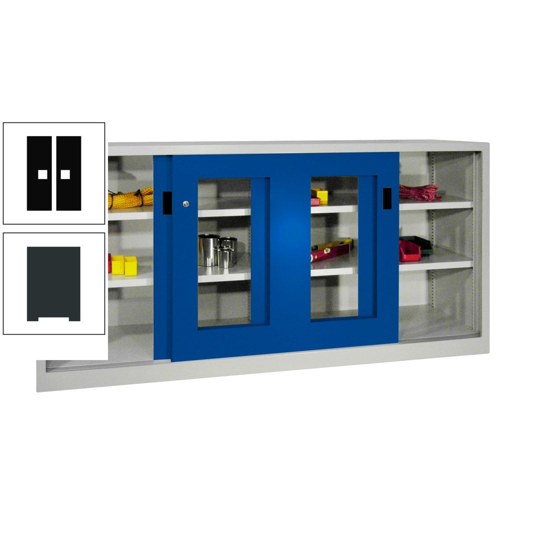 Schiebetürenschrank - Sichtfenstertüren - 1.000x2.000x400 mm (HxBxT) - 4 Böden, gepulvert - Zylinderschloss - anthrazitgrau