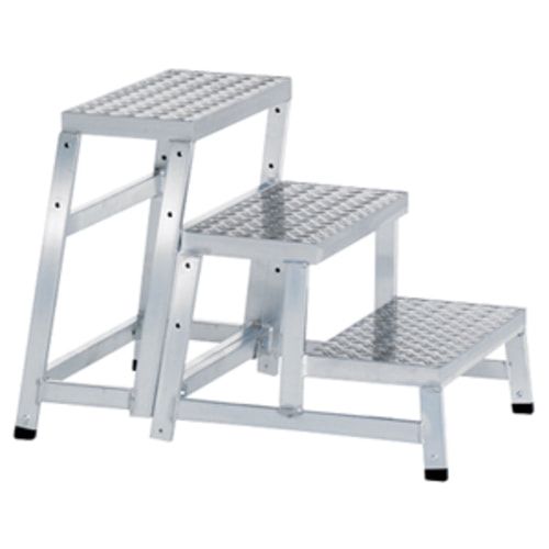 Modulares Arbeitspodest, Tritt, Grundmodul, Aluminium, rutschsichere Stufen, Plattform 555 x 250 mm, 150 kg Belastung, geschweißte Verbindung,