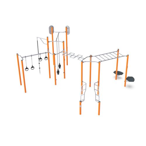 Super Combi 2, Gruppen-Workout, dynamisch, Barren, Magnetics Bells, Dipstation, Schlangenleiter, inklusiv, 3.250 x 7.460 x 7.000 mm (HxBxT), Grau