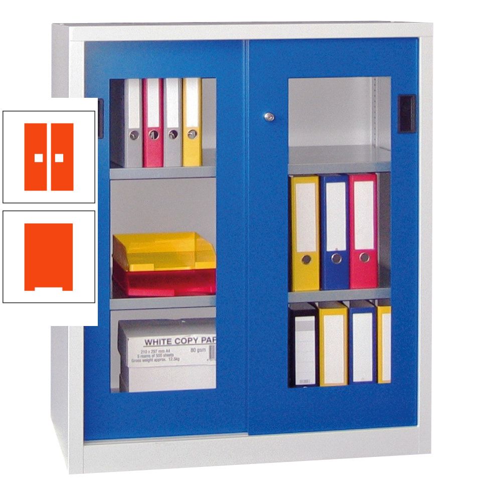 Schiebetürenschrank - Sichtfenstertüren - 1.000x1.000x400 mm (HxBxT) - 2 Böden, gepulvert - Zylinderschloss - anthrazitgrau