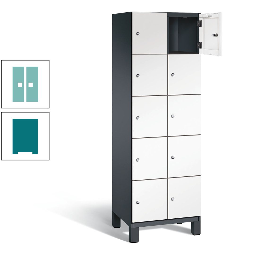Fächerschrank, Stahlschrank, 10 Fächer, Türöffnungsbegrenzer, Füße, 1.980 x 600 x 525 mm (HxBxT), Korpus anthrazitgrau, Front anthrazitgrau