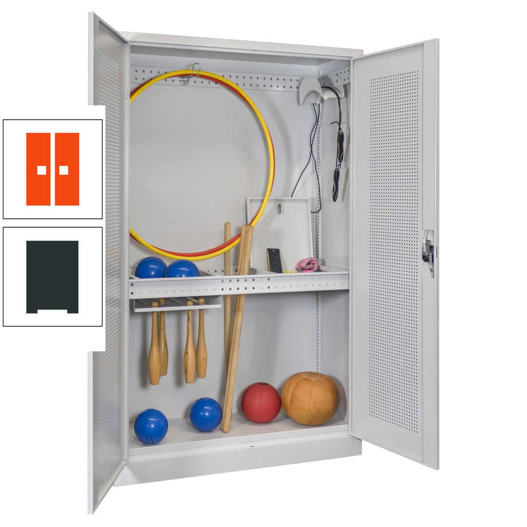 Sportschrank - Lochfeldtüren - Variante 1 - 1.950x1.200x500 mm (HxBxT) - anthrazitgrau