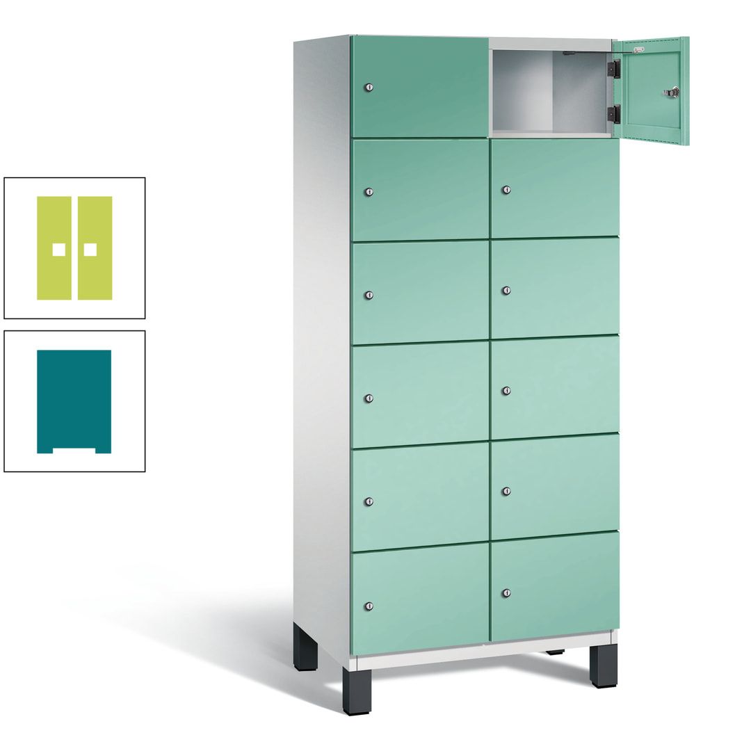 Fächerschrank, Stahlschrank, 12 Fächer, Türöffnungsbegrenzer, Füße, 1.980 x 800 x 525 mm (HxBxT), Korpus anthrazitgrau, Front anthrazitgrau