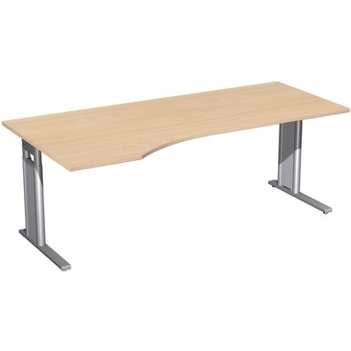 Eckschreibtisch, Ecke links, Füße einseitig verkürzt, C-Fuß Pro, höhenverstellbar, 680-820 x 1.600 x 1.000 mm (HxBxT), Gestell silber, Dekor Ahorn
