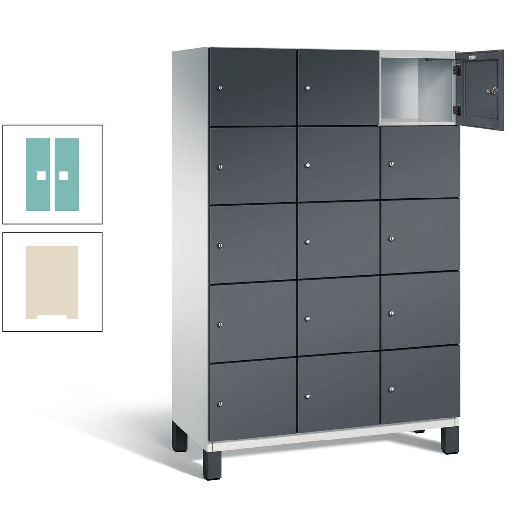 Fächerschrank, Stahlschrank, 15 Fächer, Türöffnungsbegrenzer, Füße, 1.980 x 1.200 x 525 mm (HxBxT), Korpus anthrazitgrau, Front anthrazitgrau
