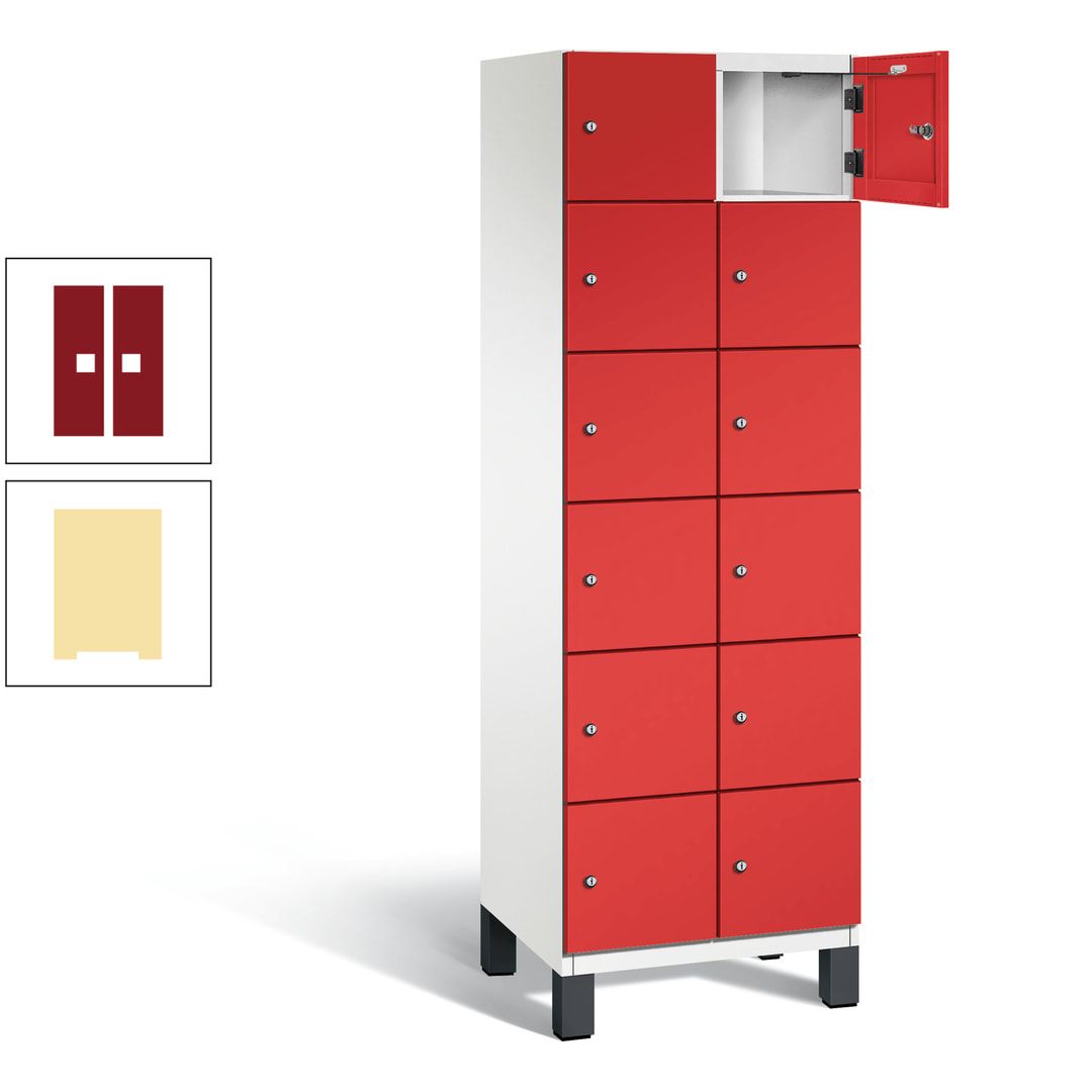 Fächerschrank, Stahlschrank, 12 Fächer, Türöffnungsbegrenzer, Füße, 1.980 x 600 x 525 mm (HxBxT), Korpus anthrazitgrau, Front anthrazitgrau