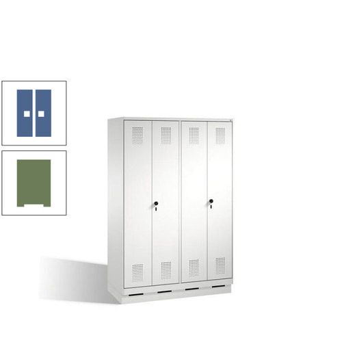 Doppel-Spind, Doppeltüren, Garderobenschrank mit Sockel, 4 Abteile a 300 mm, Korpus anthrazitgrau, Tür anthrazitgrau, 1.800 x 1.200 x 500 mm (HxBxT)