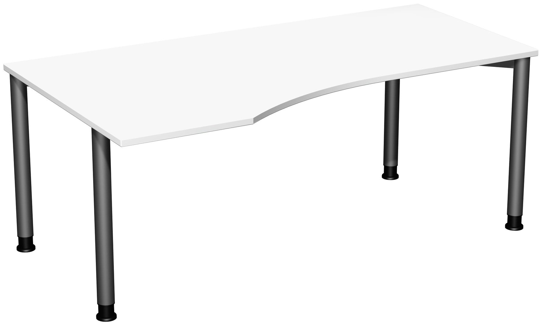 Eckschreibtisch mit einseitig verkürzten Füßen, 4-Fuß Flex, Ecke links, Höhe 680-800 mm, 1.600 x 1.000 mm (BxT), Gestell anthrazit, Ahorn