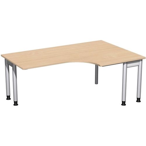 Eckschreibtisch, Eckteil 800 mm, rechts, Füße einseitig verkürzt, 4-Fuß Pro, höhenverstellbar, 680-800 x 1.600 x 1.200 mm (HxBxT), Dekor Ahorn