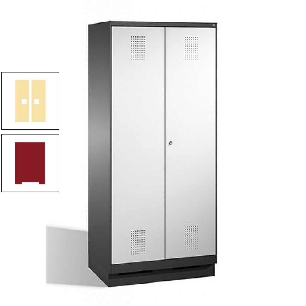 Doppel-Spind, Doppeltüren, Garderobenschrank mit Sockel, 2 Abteile a 400 mm, Korpus anthrazitgrau, Tür anthrazitgrau, 1.800 x 800 x 500 mm (HxBxT)