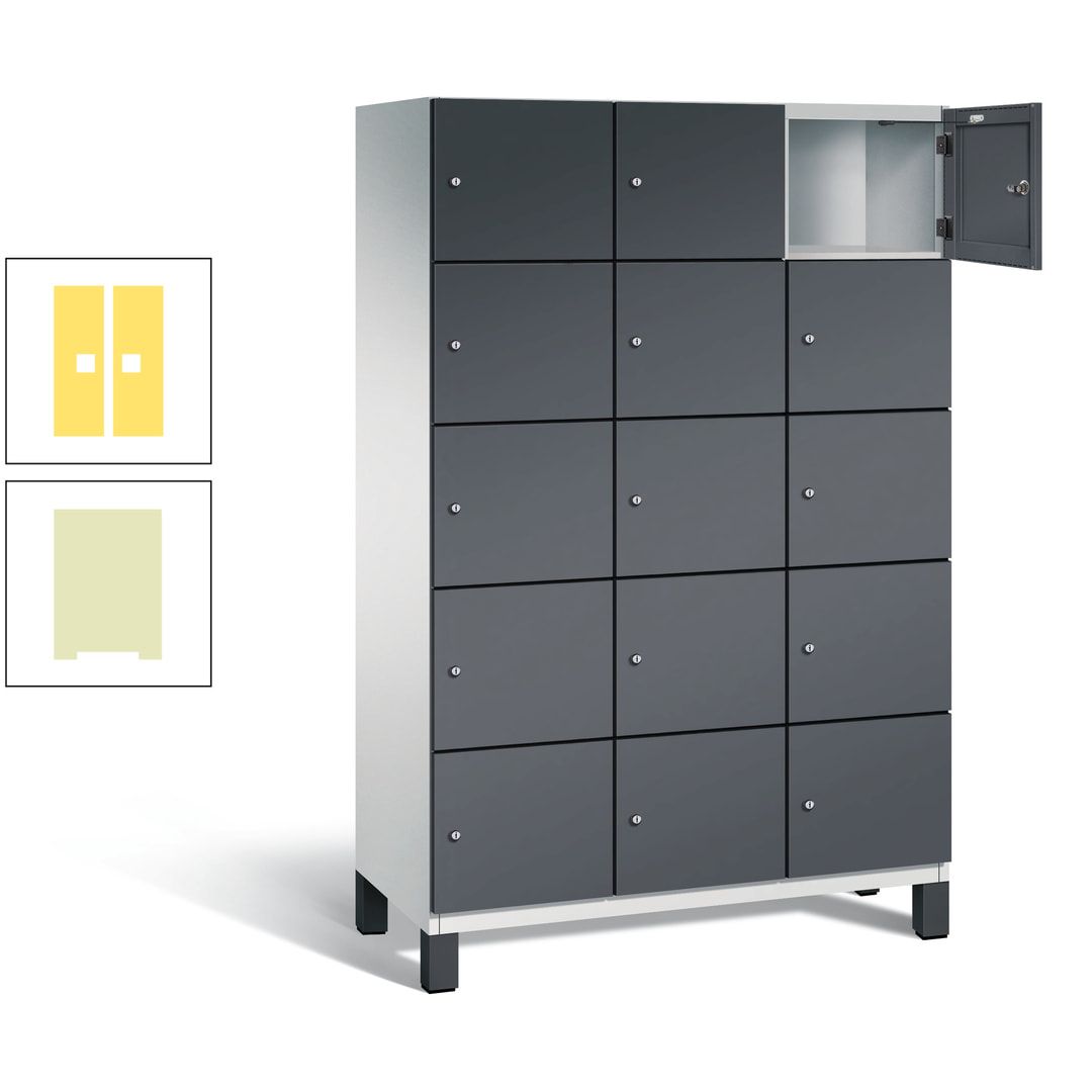 Fächerschrank, Stahlschrank, 15 Fächer, Türöffnungsbegrenzer, Füße, 1.980 x 1.200 x 525 mm (HxBxT), Korpus anthrazitgrau, Front anthrazitgrau