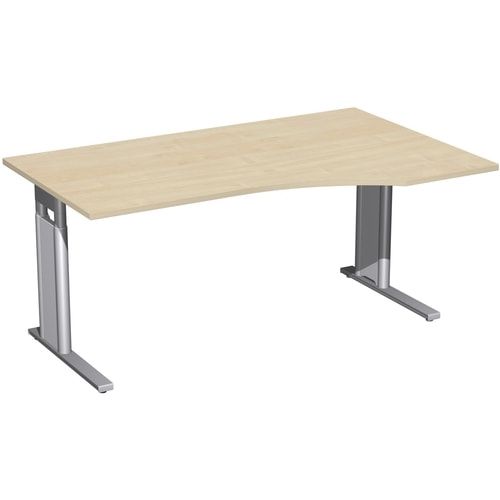 Eckschreibtisch, Ecke rechts, Füße einseitig verkürzt, C-Fuß Pro, höhenverstellbar, 680-820 x 1.600 x 1.000 mm (HxBxT), Gestell silber, Dekor Ahorn