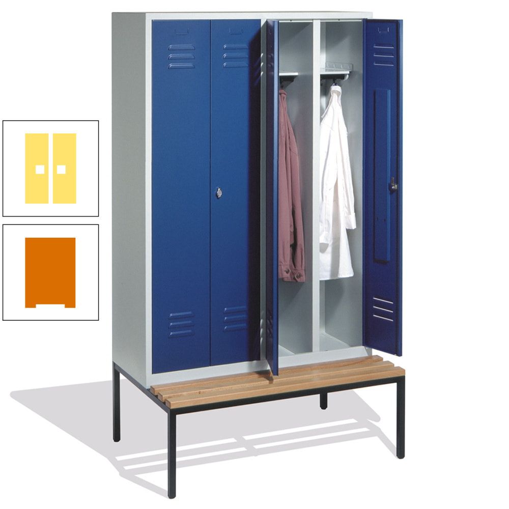 Doppel-Spindschrank, Buche Sitzbank untergebaut, 4 Abteile a 300 mm, Korpus lichtgrau, Tür anthrazitgrau, 2.090 x 1.190 x 815 mm (HxBxT)