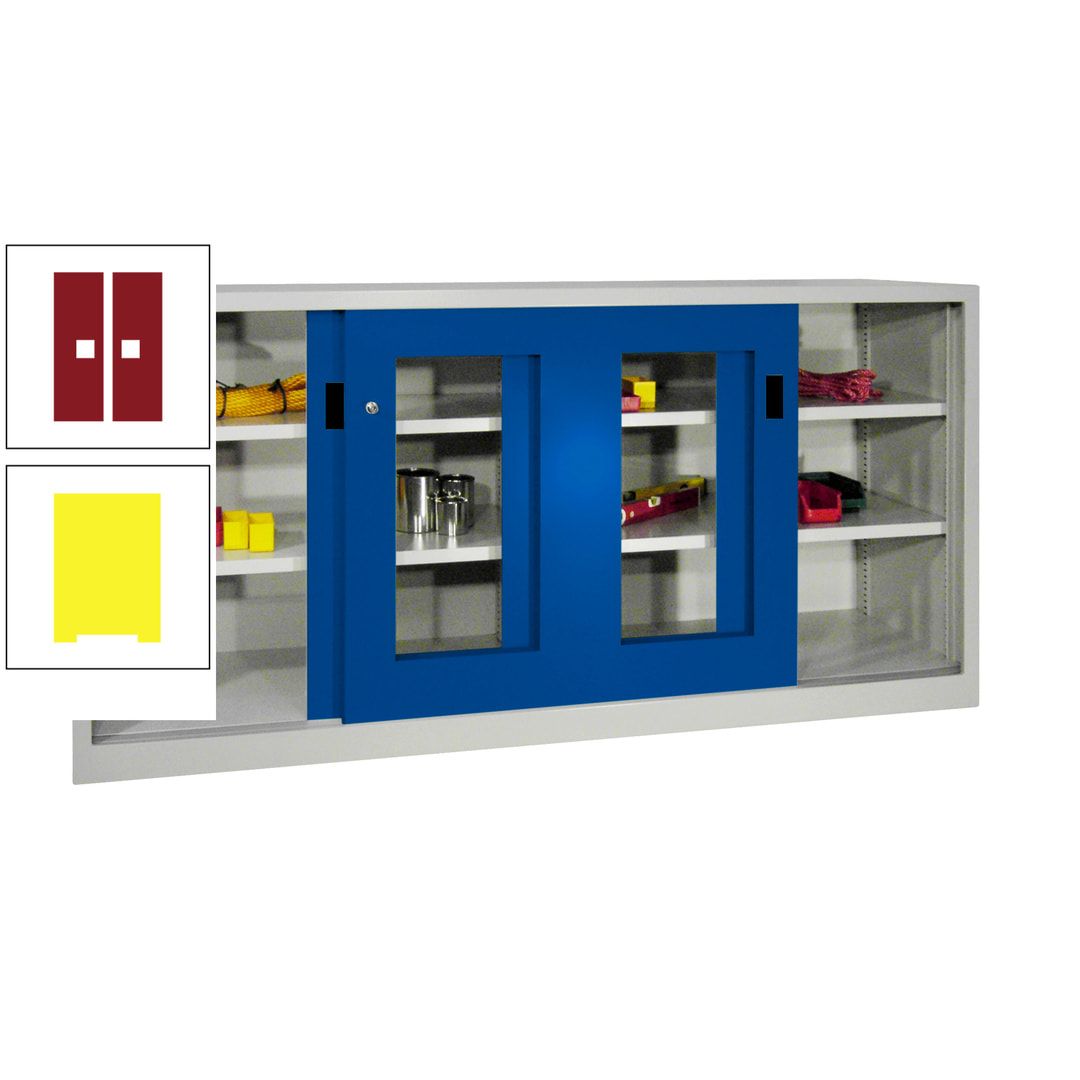 Schiebetürenschrank - Sichtfenstertüren - 1.000x2.000x400 mm (HxBxT) - 4 Böden, gepulvert - Zylinderschloss - anthrazitgrau