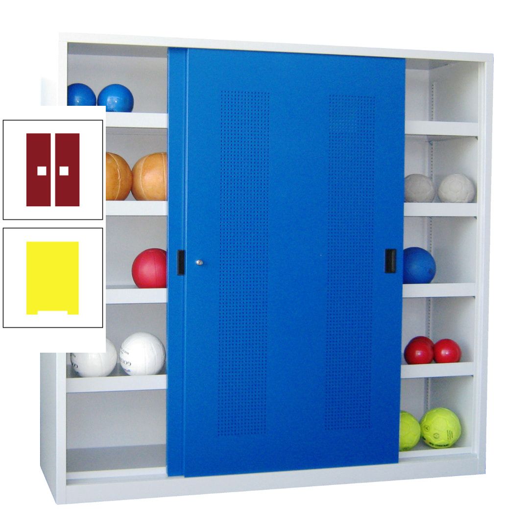 Ballschrank - Schiebetüren mit Lochfeld - Trennwand - 8 Böden - 1.950x2.000x600 mm (HxBxT) - anthrazitgrau