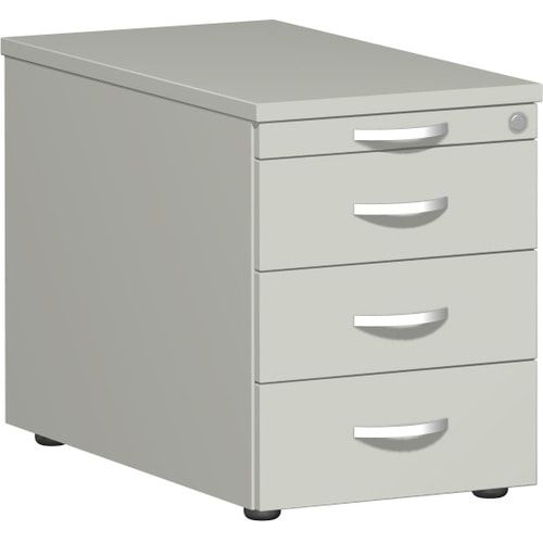 Rollcontainer, 3 Metallschubladen, Utensilienfach, Zentralverriegelung, 565 x 438 x 800 mm (HxBxT), Frontfarbe Ahorn, Korpusfarbe Buche