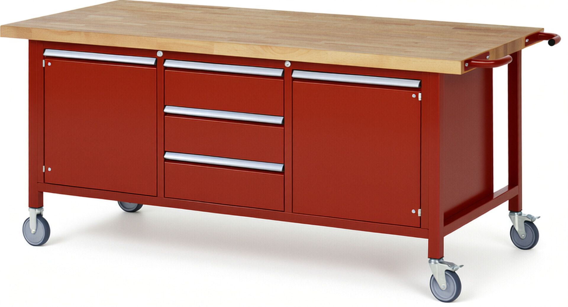 Mobile Werkbank, 2 Schränke - 3 Schubladen - Teilauszug - 180:3 - Höhe 880-1.080 mm - 2.000 x 900 mm - 450 kg - Buche - Anthrazitgrau