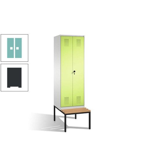 Doppel-Spind, Garderobenschrank, Buche Sitzbank untergebaut, 2 Abteile a 300 mm, Korpus anthrazitgrau, Tür anthrazitgrau, 2.090 x 600 x 815 mm (HxBxT)