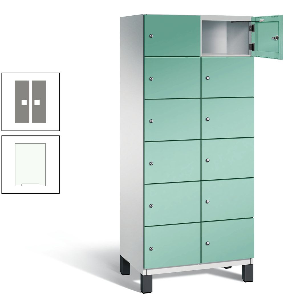 Fächerschrank, Stahlschrank, 12 Fächer, Türöffnungsbegrenzer, Füße, 1.980 x 800 x 525 mm (HxBxT), Korpus anthrazitgrau, Front anthrazitgrau