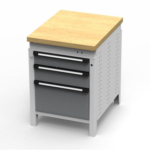 OTTOKIND Werkbank - Arbeitsplatte bündig - 850 x 605 x 750 mm (HxBxT) - 3 Schubladen - lichtgrau