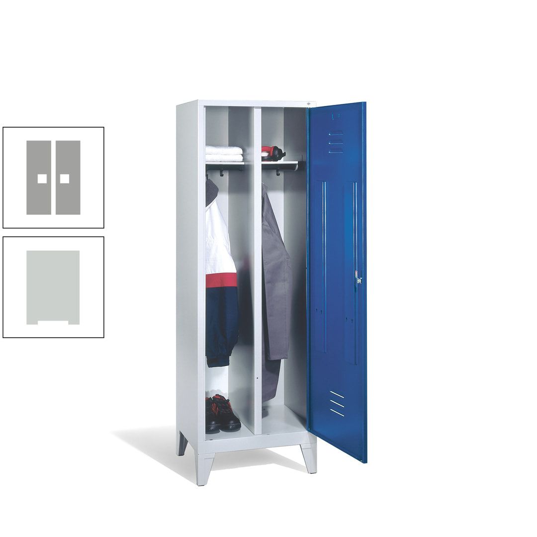 Doppel-Spind mit Großtür, Garderobenschrank mit Füßen, 2 Abteile a 300 mm, Korpus anthrazitgrau, Tür anthrazitgrau, 1.850 x 610 x 500 mm (HxBxT)