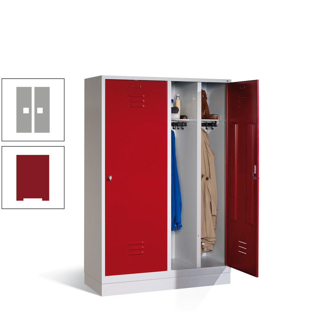 Doppel-Spind mit Großtüren, Garderobenschrank mit Sockel, 4 Abteile a 300 mm, Korpus anthrazitgrau, Tür anthrazitgrau, 1.800 x 1.190 x 500 mm (HxBxT)