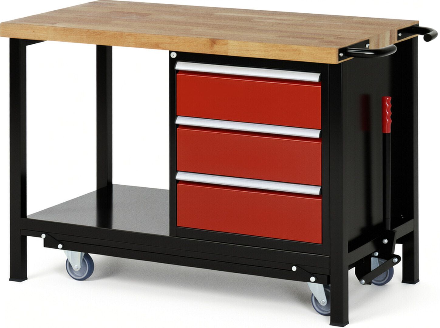 Mobile absenkbare Werkbank mit 3 Schubladen - Teilauszug - 180:3 - 880 x 1.250 x 700 mm (HxBxT) - 1,25 t - Buche - Anthrazitgrau
